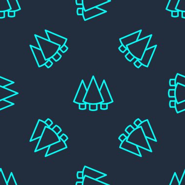 Yeşil çizgi Noel ağacı ikonu mavi arka planda izole edilmiş pürüzsüz desen. Mutlu Noeller ve mutlu yıllar. Vektör