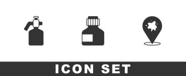 Sprey boya tabancası, boya, guaj, kavanoz, boya ve ikonu hazırla. Vektör