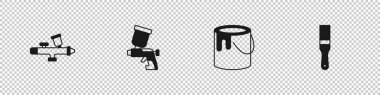 Sprey boya tabancası, kova ve fırça ikonunu hazırla. Vektör