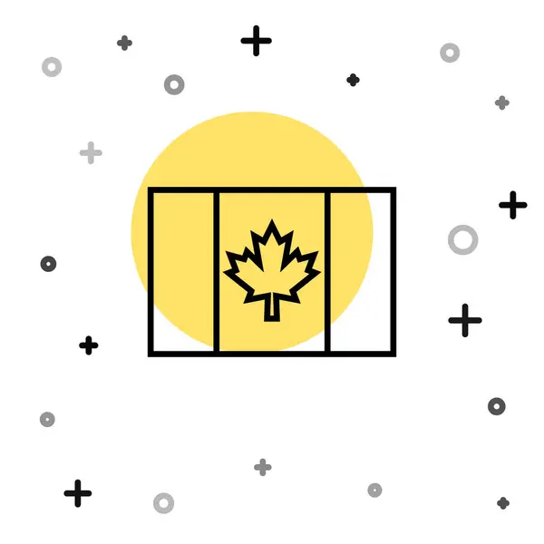 Černá čára vlajka Kanady ikona izolované na bílém pozadí. Severní Amerika, vlajka na vlajkovém stožáru. Náhodné dynamické tvary. Vektor — Stockový vektor