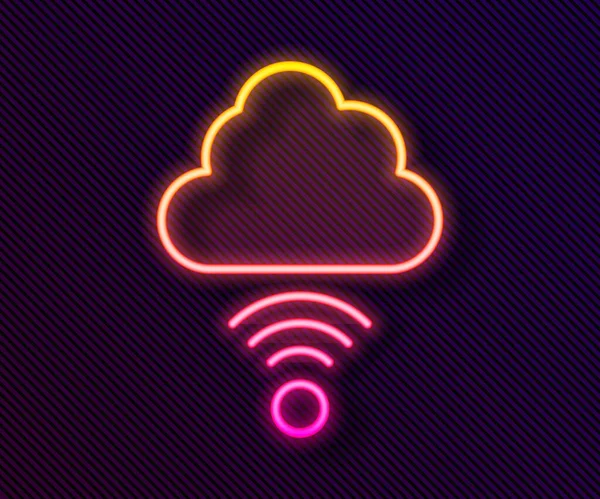 Linha de néon brilhante Ícone de conexão de nuvem de rede isolado no fundo preto. Tecnologia social. Conceito de computação em nuvem. Vetor — Vetor de Stock