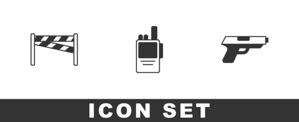 Escena del crimen, Walkie Talkie y Pistola o icono de arma. Vector — Vector de stock