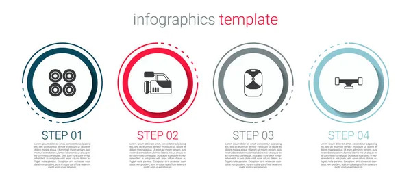 Set rueda de monopatín, cámara de cine, gorra de béisbol y. Plantilla de infografía empresarial. Vector — Vector de stock