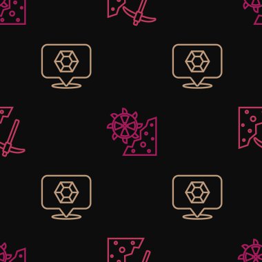 Çizgi kazma, mücevher taşı ve kova tekerleği kazıcısını kusursuz desene ayarlayın. Vektör