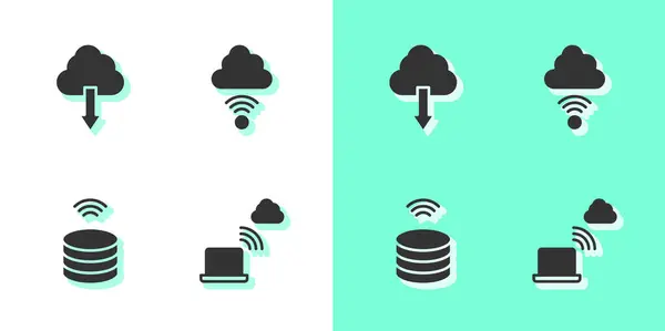 Définir la connexion Cloud réseau, le téléchargement Cloud, le serveur de données intelligent et l'icône. Vecteur — Image vectorielle