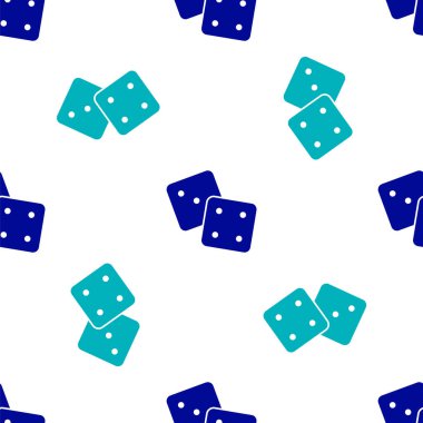 Mavi Oyun zar simgesi beyaz arkaplanda izole edilmiş pürüzsüz desen. Kumarhane kumarı. Vektör