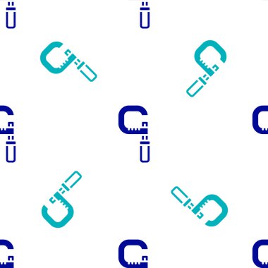 Mavi Mikrometre simgesi beyaz arkaplanda izole edilmiş kusursuz desen. Mühendislik aleti. Doğrusal boyutları ölçmek için tasarlanmış evrensel bir cihaz. Vektör