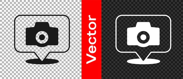 Icono de cámara fotográfica negra aislado sobre fondo transparente. Cámara fotográfica. Fotografía digital. Vector — Vector de stock