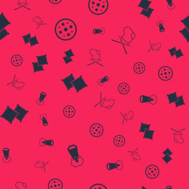 Fermuarı, dikiş düğmesini, kumaş rulosunu ve dikiş iğnelerini kusursuz desene ayarla. Vektör