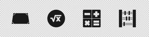 Setzen Sie Akute Trapezform, Quadratwurzel aus x Glyphe, Taschenrechner und Abacus-Symbol. Vektor — Stockfoto