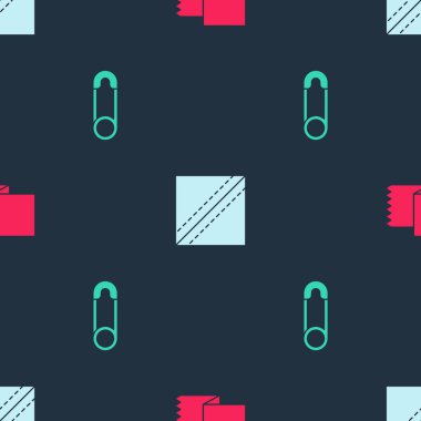 Tekstil kumaş rulosunu ve emniyet pimini kusursuz desene ayarlayın. Vektör