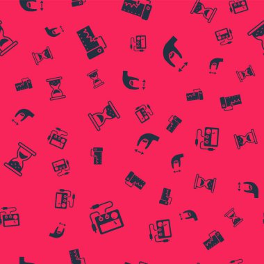 Multimetre, voltmetre, ölçüm aleti, kum ve pürüzsüz desen üzerinde yaklaşık ölçümleri olan eski kum saati ayarla. Vektör