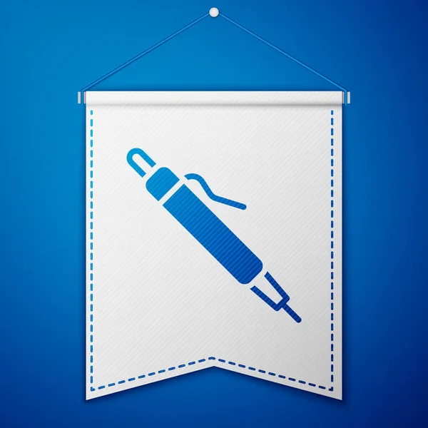 Blue Pen icon isolated on blue background. White pennant template. Vector — Stock Vector