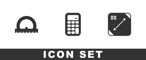 Set Gradenboog, Calculator en Diagonaal meetpictogram. Vector — Stockvector