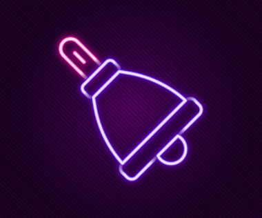 Parlayan neon hattı zil simgesi siyah arkaplanda izole edildi. Alarm sembolü, servis zili, el zili işareti, uyarı sembolü. Renkli taslak konsepti. Vektör