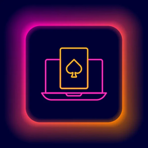 Leuchtende Neon-Linie Online-Pokertisch-Spiel Symbol isoliert auf schwarzem Hintergrund. Online-Casino. Buntes Rahmenkonzept. Vektor — Stockvektor