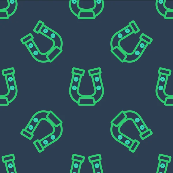 Line Horseshoe icoon geïsoleerd naadloos patroon op blauwe achtergrond. Vector — Stockvector