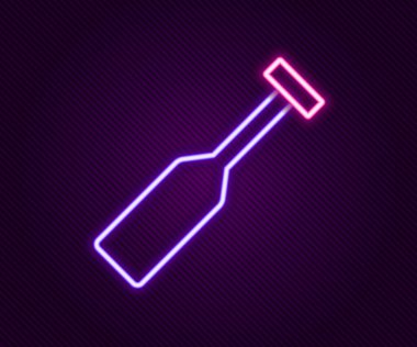 Parlayan neon hattı Paddle simgesi siyah arkaplanda izole edildi. Kürek çekin. Renkli taslak konsepti. Vektör