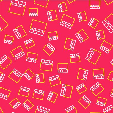 Ekran simgesine sahip çizgi sineması oditoryumu kırmızı arkaplanda izole edilmiş pürüzsüz desen. Vektör