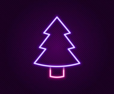 Parlayan neon hattı Noel ağacı simgesi siyah arkaplanda izole edilmiş. Mutlu Noeller ve mutlu yıllar. Renkli taslak konsepti. Vektör