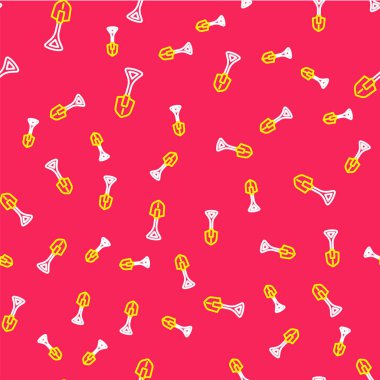 Çizgi küreği simgesi kırmızı arkaplanda izole edilmiş. Bahçe aletleri. Bahçecilik, tarım, çiftçilik aleti. Vektör