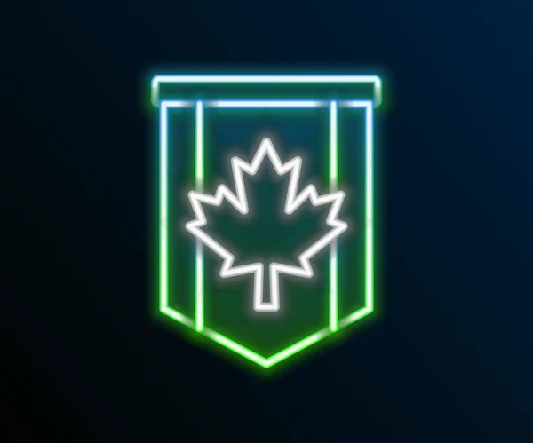 Linha de néon brilhante Pennant bandeira do Canadá ícone isolado no fundo preto. Bandeira do país da América do Norte. Conceito de esboço colorido. Vetor — Vetor de Stock