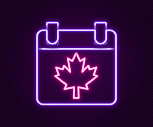 Siyah arka planda izole edilmiş akçaağaç yaprağı ikonu olan parlak neon hattı Kanada günü. 1 Temmuz Bağımsızlık Günü Kanada bayrağıyla takvimde. Renkli taslak konsepti. Vektör — Stok Vektör