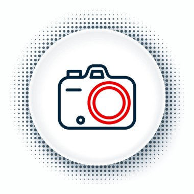 Çizgi fotoğraf makinesi simgesi beyaz arkaplanda izole edildi. Foto kamera. Dijital fotoğrafçılık. Renkli taslak konsepti. Vektör