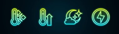 Meteoroloji termometresini ayarla. Bulut ve ay ışığı. Parlayan neon ikonu. Vektör
