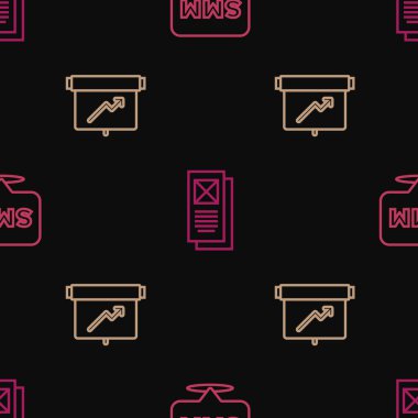 Hat sosyal medya pazarlamasını, grafik tablosu olan tahtayı ve Tarayıcı penceresini pürüzsüz desen üzerine ayarla. Vektör