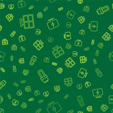 Hat güneş enerjisi paneli, LED ampul ve şimşek cıvatalarını pürüzsüz desene ayarlayın. Vektör