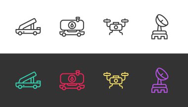 Yolcu merdiveni, yakıt tankeri, İHA uçuşu ve Radar 'ı siyah ve beyaza ayarlayın. Vektör