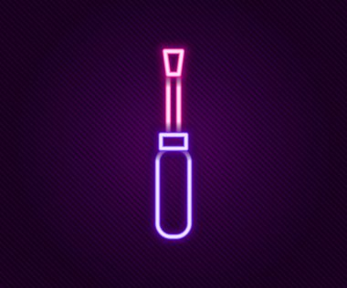 Parlayan neon hattı tornavida simgesi siyah arkaplanda izole edildi. Servis aracı sembolü. Renkli taslak konsepti. Vektör