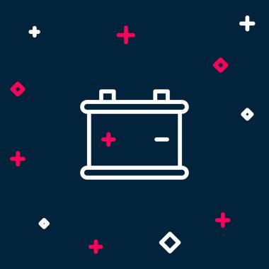 Çizgili araba akü ikonu mavi arkaplanda izole edildi. Akümülatör bataryası enerji ve elektrik akümülatörü bataryası. Renkli taslak konsepti. Vektör