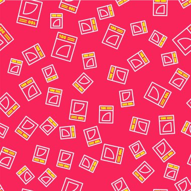 Çizgi kahve kağıdı filtresi simgesi kırmızı arkaplanda kusursuz desen izole etti. Vektör