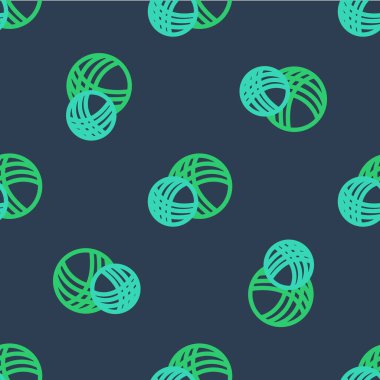 İplik yumağı simgesi mavi arkaplanda izole edilmiş kusursuz desen. El yapımı, örgü ya da terzi için etiket. Vektör