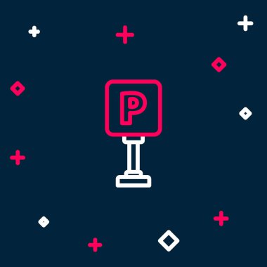 Mavi arkaplanda çizgi park simgesi izole edildi. Sokak tabelası. Renkli taslak konsepti. Vektör