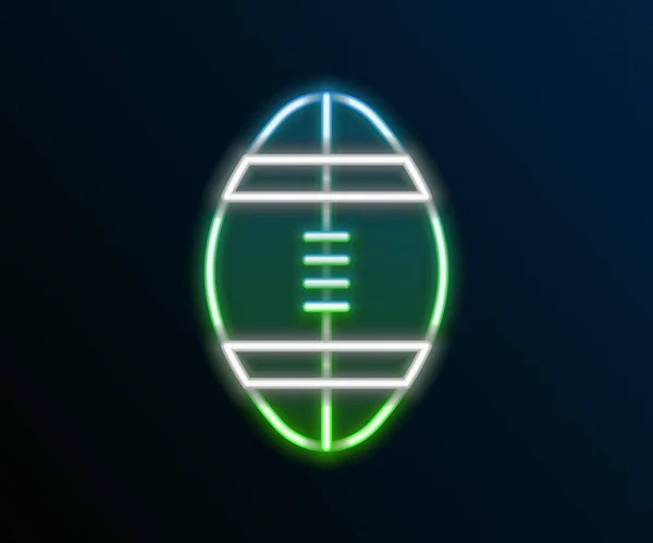 Gloeiende neon lijn Rugby bal pictogram geïsoleerd op zwarte achtergrond. Kleurrijk concept. Vector — Stockvector