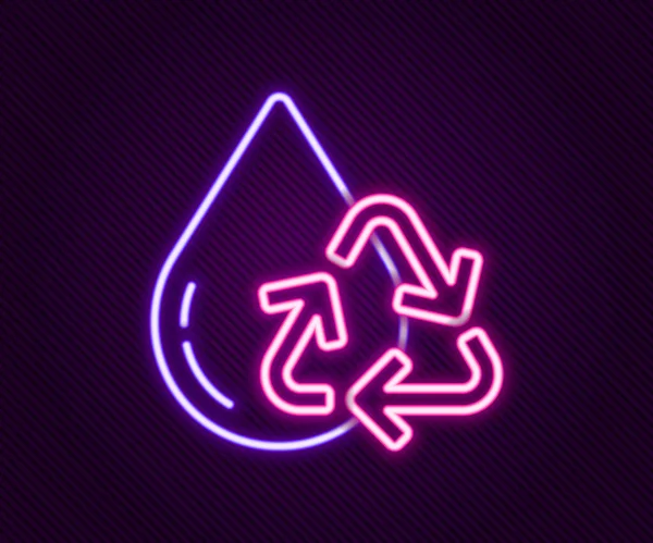 Świecąca neonowa linia Recykling czystej ikony wodnej izolowanej na czarnym tle. Kropla wody ze znakiem recyklingu. Kolorowy koncept. Wektor — Wektor stockowy