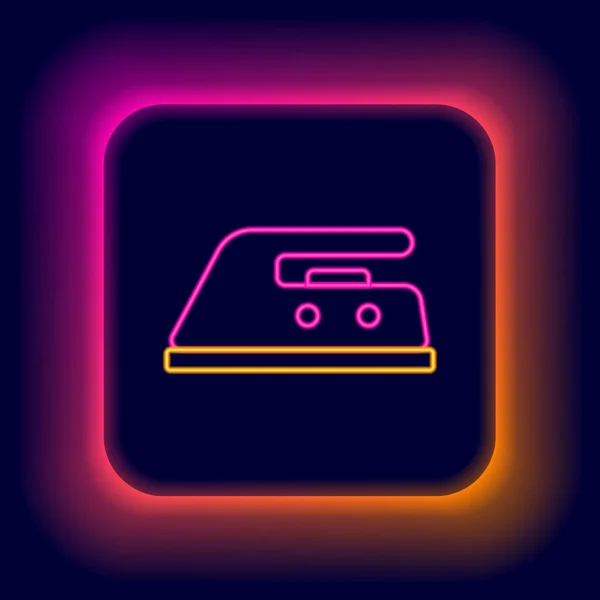 Glowing neon line Electric iron icon isolated on black background. Steam iron. Colorful outline concept. Vector — Stock Vector