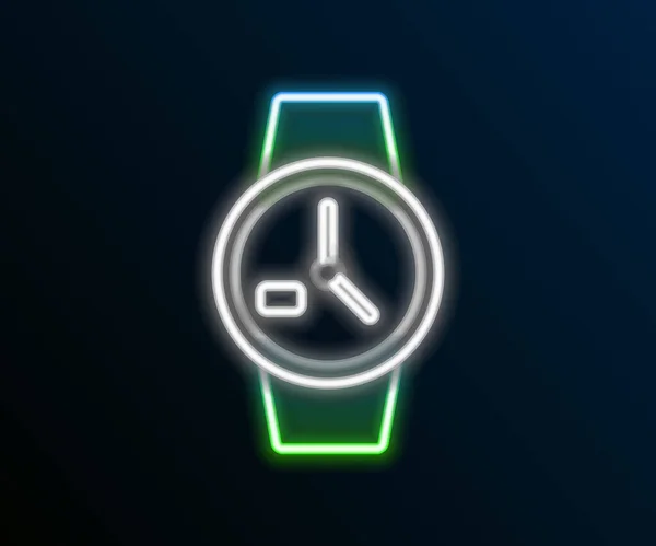 Glowing neon line Wrist watch icon isolated on black background. Wristwatch icon. Colorful outline concept. Vector — Stock Vector