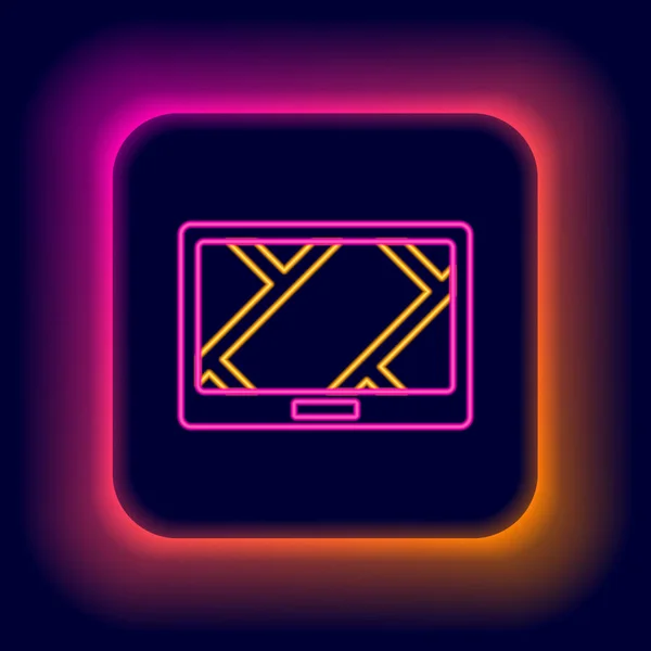 Glödande neon line Gps enhet med karta ikon isolerad på svart bakgrund. Färgstarkt skisskoncept. Vektor — Stock vektor