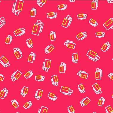 Çizgili El bombası ikonu kırmızı zeminde izole edilmiş kusursuz desen. Bomba patlaması. Vektör