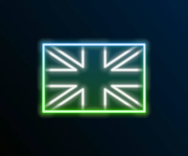 Świecąca neon linia Flaga Wielkiej Brytanii ikona izolowana na czarnym tle. Brytyjski znak flagowy. Oficjalna bandera Zjednoczonego Królestwa. Brytyjski symbol. Kolorowy koncept. Wektor — Wektor stockowy