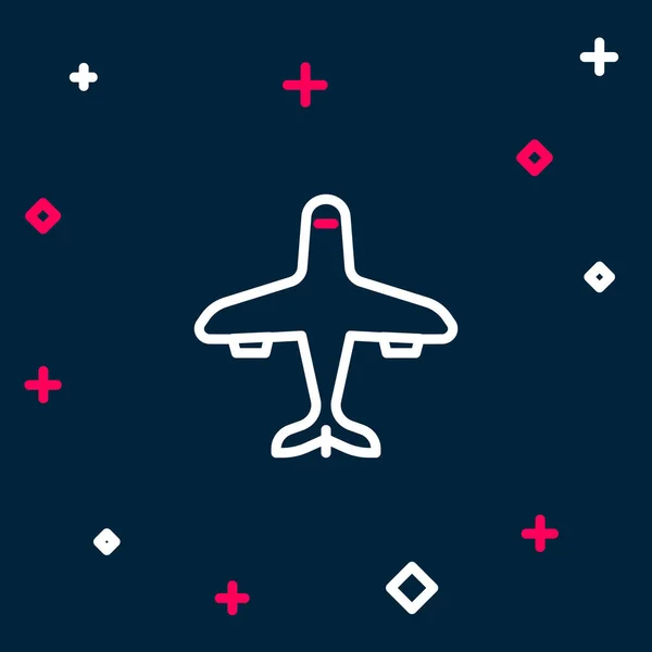 Çizgi düzlemi simgesi mavi arkaplanda izole edildi. Uçan uçak ikonu. Uçak tabelası. Renkli taslak konsepti. Vektör — Stok Vektör