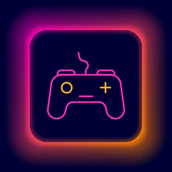 Linha de néon brilhante ícone Gamepad isolado no fundo preto. Controlador de jogo. Conceito de esboço colorido. Vetor —  Vetores de Stock
