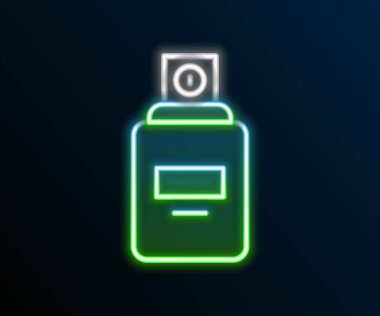 Parlayan neon hattı Parfüm ikonu siyah arkaplanda izole edildi. Renkli taslak konsepti. Vektör