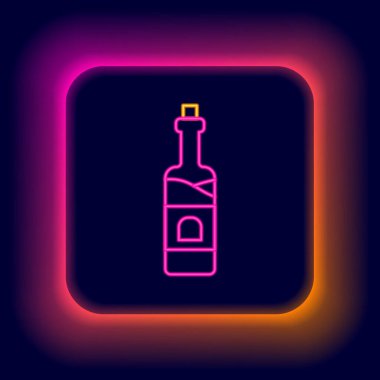 Parlayan neon hattı. Siyah arka planda izole edilmiş şarap ikonu. Renkli taslak konsepti. Vektör