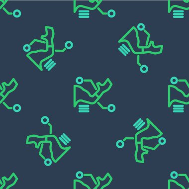 Çizgi protez el simgesi mavi arkaplanda izole edilmiş kusursuz desen. Biyonik kolun gelecekteki konsepti, robot mekanik el. Vektör