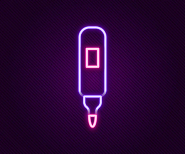 Zářící neonová čára Ikona značkovacího pera izolovaná na černém pozadí. Pero s plstěným hrotem. Barevný koncept. Vektor — Stockový vektor